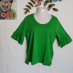 Michael Kors green short ruffle sheeve t shirt